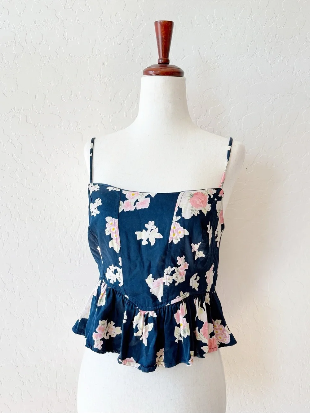free people navy blue pink floral babydoll tank